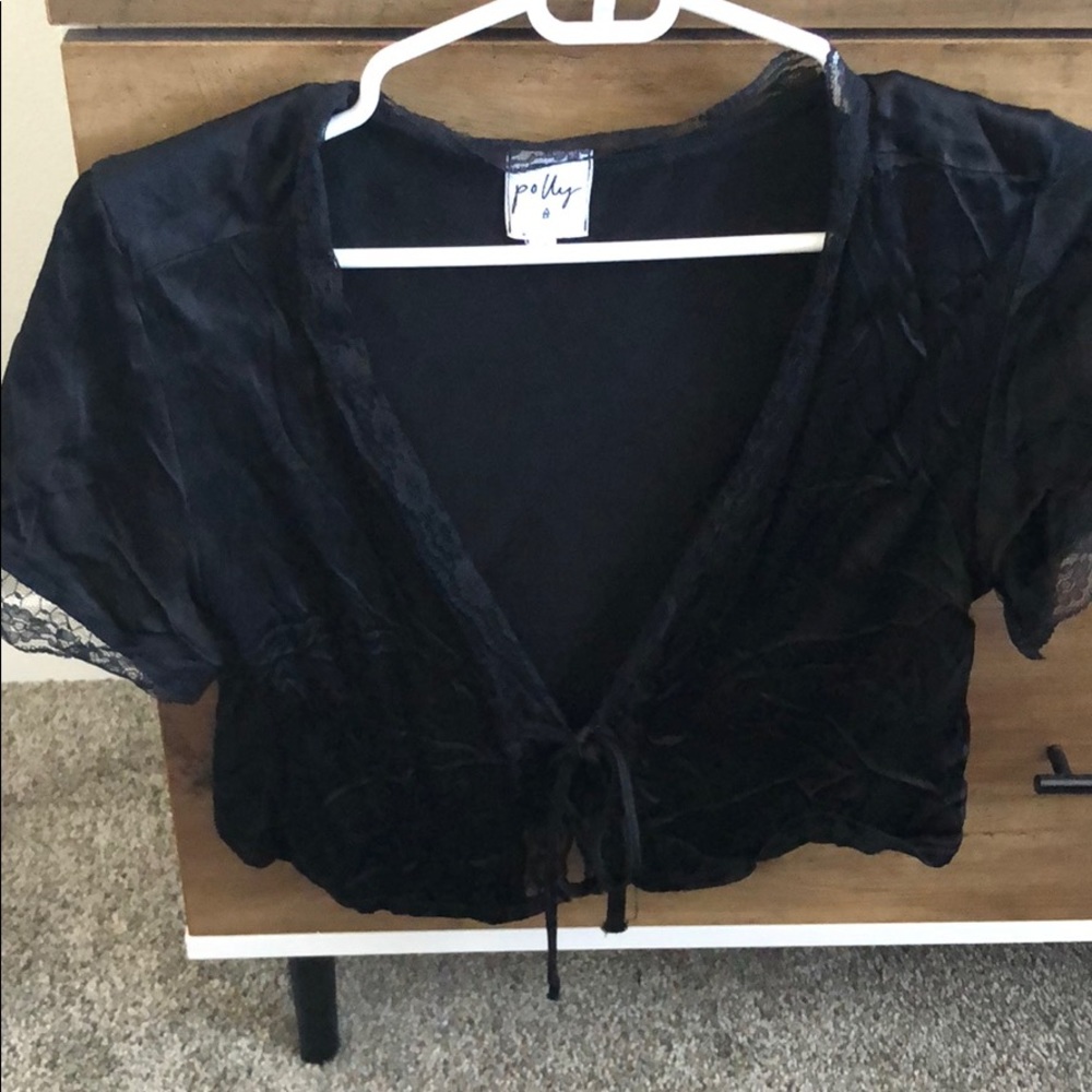 Black satin crop top